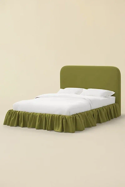 Urban Outfitters Mina Ruffle Leopard Print Upholstered Platform Bed In Green At