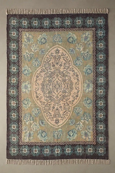 Urban Outfitters Minerva Floral Digital Printed Chenille Rug In Green Blue At
