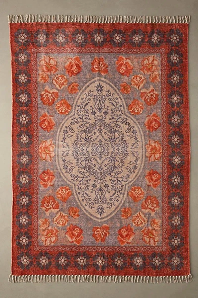 Urban Outfitters Minerva Floral Digital Printed Chenille Rug In Ink Blue At