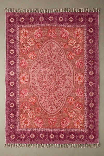 Urban Outfitters Minerva Floral Digital Printed Chenille Rug In Maroon At  In Pink