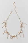Urban Outfitters Mini Bow Pearl Chain Necklace In Gold, Women's At