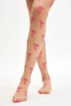 Urban Outfitters Mini Icon Tights In Beige/bows, Women's At