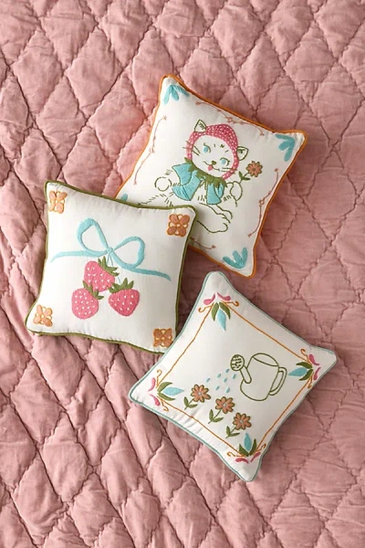 Urban Outfitters Mini Mariana Tile Embroidered Throw Pillow In Strawberry Bow At  In White