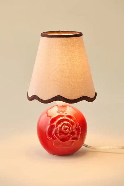 Urban Outfitters Mini Scallop Lamp Shade In Tan With Brown Trim At  In Red