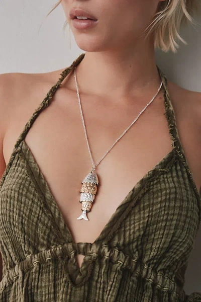 Urban Outfitters Mixed Metal Fish Pendant Necklace In Silver/gold, Women's At