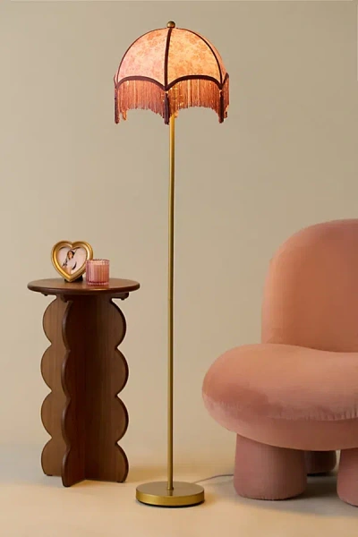 Urban Outfitters Modern Love Tassel-fringed Floor Lamp In Soft Pink With Brass Base At  In Gold