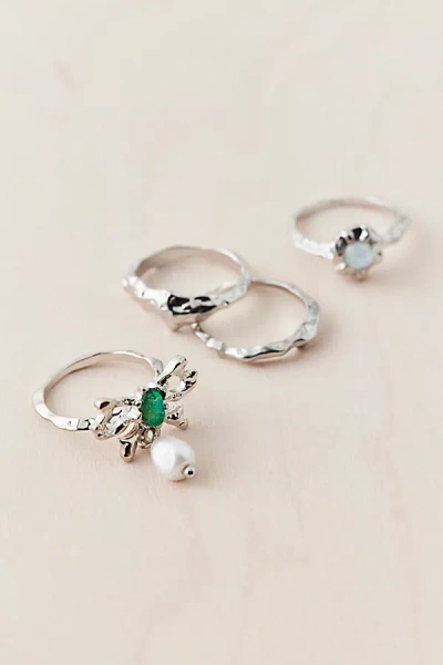Urban Outfitters Molten Bow Ring Set In Silver, Women's At