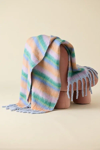 Urban Outfitters Monroe Faux Mohair Throw Blanket In Pink/teal Stripe At