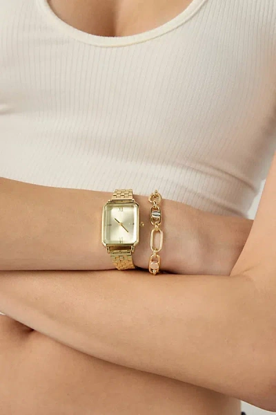 Urban Outfitters Mother Of Pearl Metal Rectangle Watch In Gold, Women's At