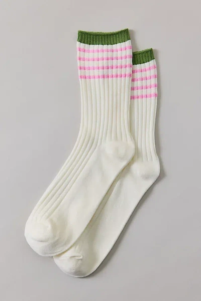 Urban Outfitters Multi-stripe Athletic Crew Socks In Ivory/green/pink, Women's At  In White