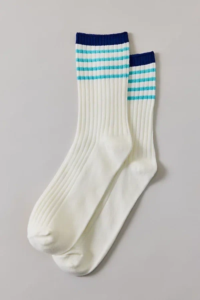 Urban Outfitters Multi-stripe Athletic Crew Socks In Oatmeal/navy/blue, Women's At