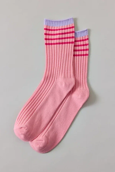 Urban Outfitters Multi-stripe Athletic Crew Socks In Pink/dark Pink/purple, Women's At
