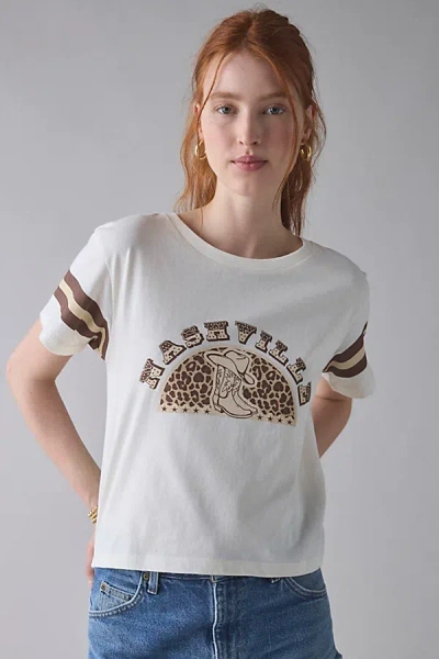 Urban Outfitters Nashville Cowboy Boots Leopard Print Graphic Cropped Tee In Ivory, Women's At