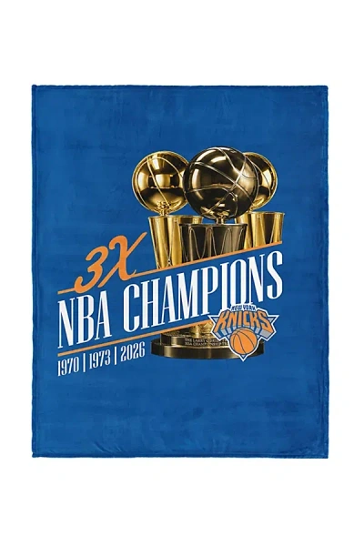 Urban Outfitters Nba New York Knicks Multi-champ Silk-touch Fleece Throw Blanket In Blue At