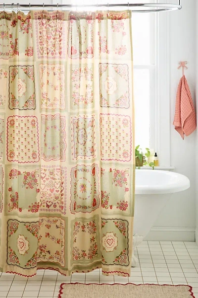 Urban Outfitters Needlepoint Hankies Patterned Shower Curtain In Sage At  In Multi
