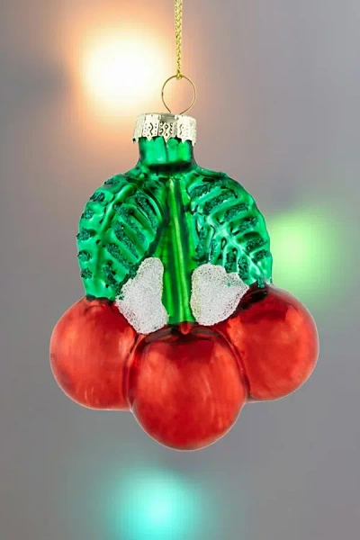 Urban Outfitters Northlight Glittered Cherries Glass Ornament In Red At