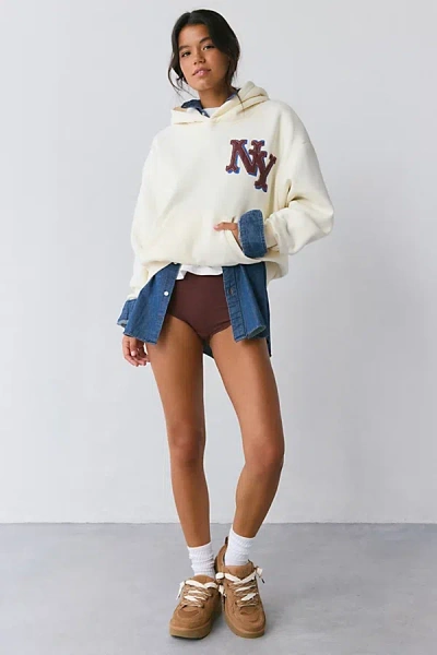 Urban Outfitters Ny Applique Graphic Pullover Hoodie Sweatshirt In Ivory, Women's At