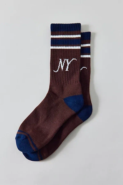 Urban Outfitters Ny Athletic Stripe Crew Sock In Brown, Men's At