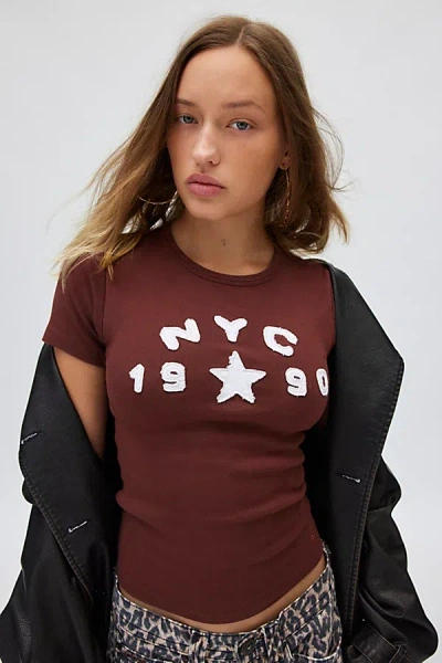Urban Outfitters Nyc 1990 Applique Baby Tee In Brown, Women's At