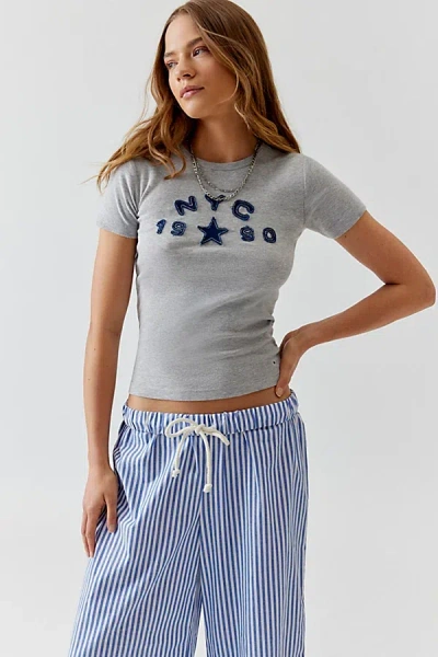 Urban Outfitters Nyc 1990 Applique Baby Tee In Grey, Women's At