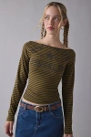Urban Outfitters Nyc Graphic Boatneck Long Sleeve Slim Tee In Neutral, Women's At  In Green