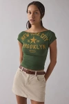 Urban Outfitters Nyc Graphic Off-the-shoulder Slim Tee In Olive, Women's At  In Green