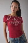 Urban Outfitters Nyc Graphic Off-the-shoulder Slim Tee In Red, Women's At  In Red
