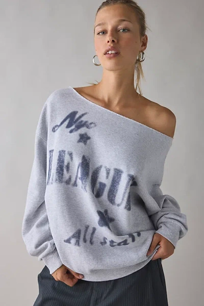 Urban Outfitters Nyc League All-stars Graphic Off-the-shoulder Pullover Top In Grey, Women's At  In Gray