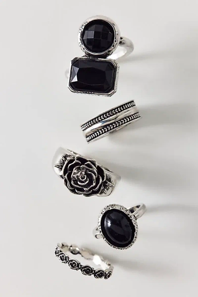 Urban Outfitters Obsidian Rose Statement Rings Set In Silver, Women's At  In Metallic