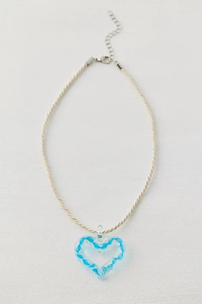 Urban Outfitters Oceana Glass Heart Necklace In Blue Creme, Women's At  In Metallic