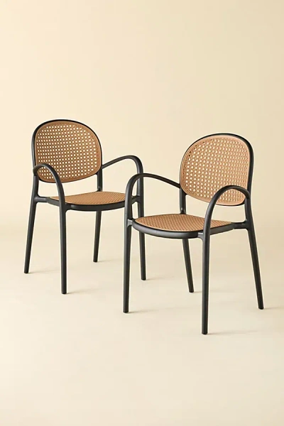 Urban Outfitters Olivia Woven Plastic Cane Outdoor Dining Chair - Set Of 2 In Black At