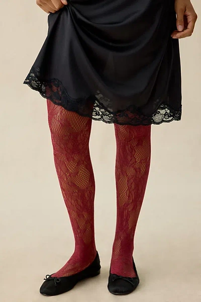 Urban Outfitters Ophelia Lace Fishnet Tights In Red, Women's At