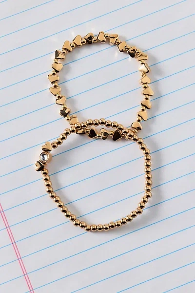 Urban Outfitters Orion Metal Heart Stretch Bracelet Set In Gold, Women's At