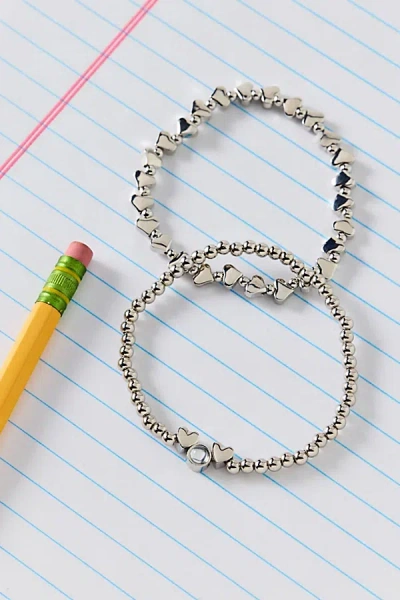 Urban Outfitters Orion Metal Heart Stretch Bracelet Set In Silver, Women's At