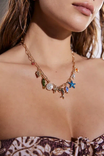 Urban Outfitters Ortley Beach Charm Necklace In Gold, Women's At  In Multi