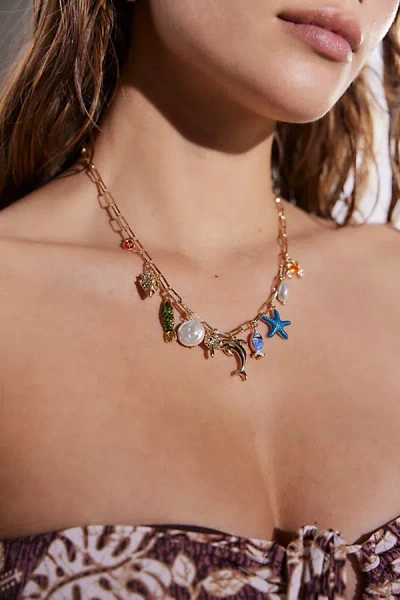 Urban Outfitters Ortley Beach Charm Necklace In Gold, Women's At