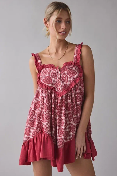 Urban Outfitters Out From Under Eat Your Heart Out Ruffle Babydoll Sleep Dress In Red, Women's At  In Burgundy
