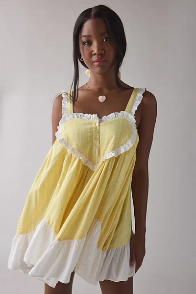 Urban Outfitters Out From Under Eat Your Heart Out Ruffle Babydoll Sleep Dress In Yellow, Women's At