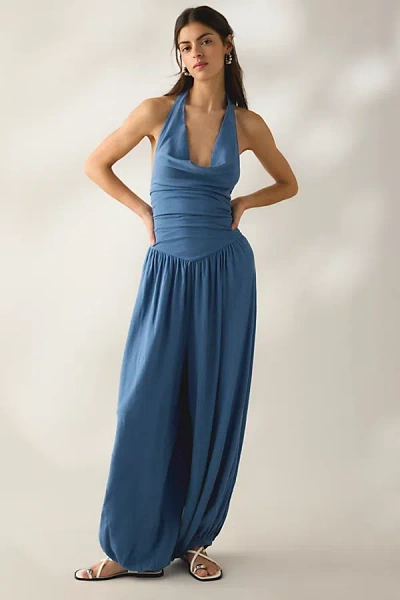 Urban Outfitters Out From Under Seaside Cowl Neck Halter Jumpsuit In Navy, Women's At  In Multi