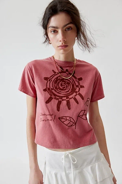 Urban Outfitters Painted Sun Art Slim Tee In Red, Women's At  In Pink