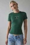 Urban Outfitters Palermo Italian Flag Rhinestone Graphic Baby Tee In Dark Green, Women's At  In Green