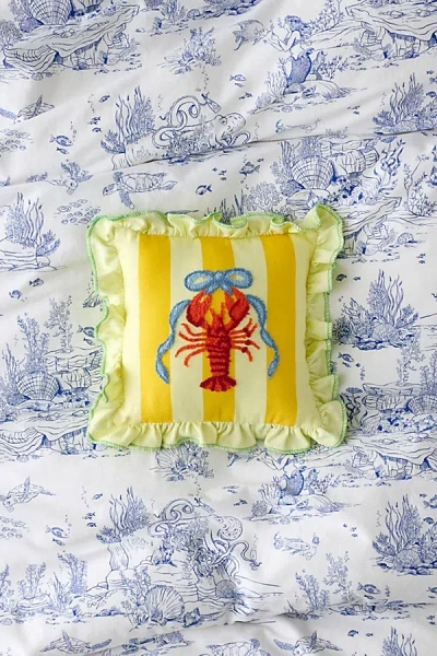 Urban Outfitters Palm B*tch Tufted Striped Ruffle Mini Throw Pillow In Lobster Bow At