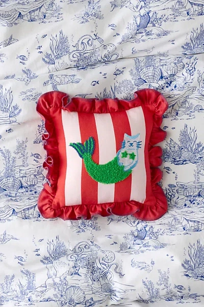 Urban Outfitters Palm B*tch Tufted Striped Ruffle Mini Throw Pillow In Purrmaid At