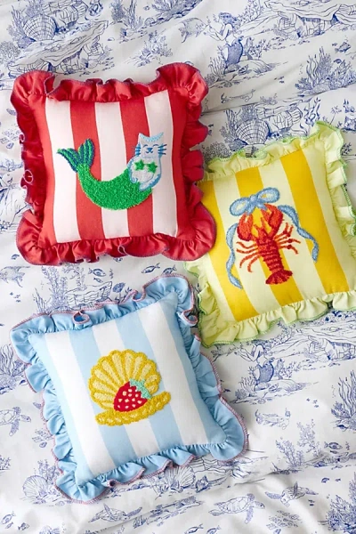 Urban Outfitters Palm B*tch Tufted Striped Ruffle Mini Throw Pillow In Shellberry At
