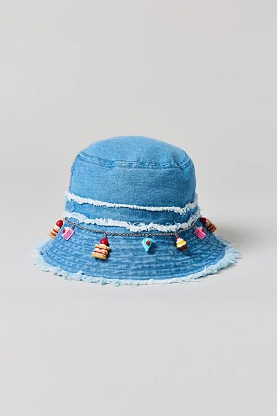 Urban Outfitters Pastry Charm Denim Bucket Hat In Light Blue, Women's At