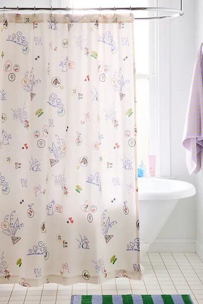 Urban Outfitters Patches Patterned Shower Curtain In White At