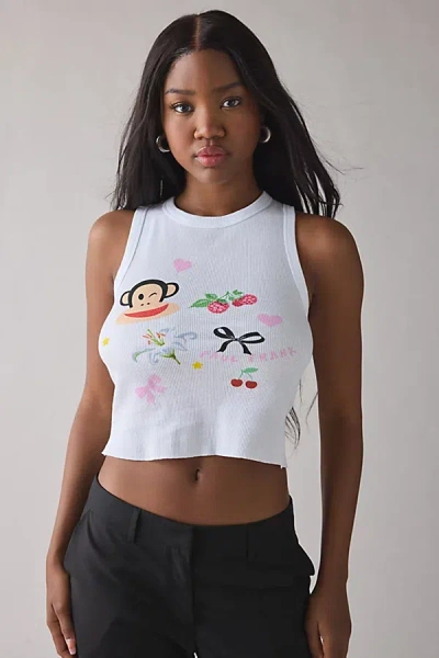 Urban Outfitters Paul Frank Icon Graphic Raw Hem Cropped Tank Top In White, Women's At