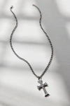 Urban Outfitters Pave Rhinestone Cross Pendant Waterproof Necklace In Silver, Men's At  In Metallic