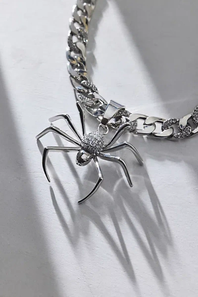 Urban Outfitters Pavé Rhinestone Spider Pendant Necklace In Silver, Men's At  In Metallic