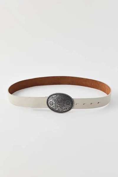 Urban Outfitters Pax Plate Buckle Leather Belt In Ivory, Women's At